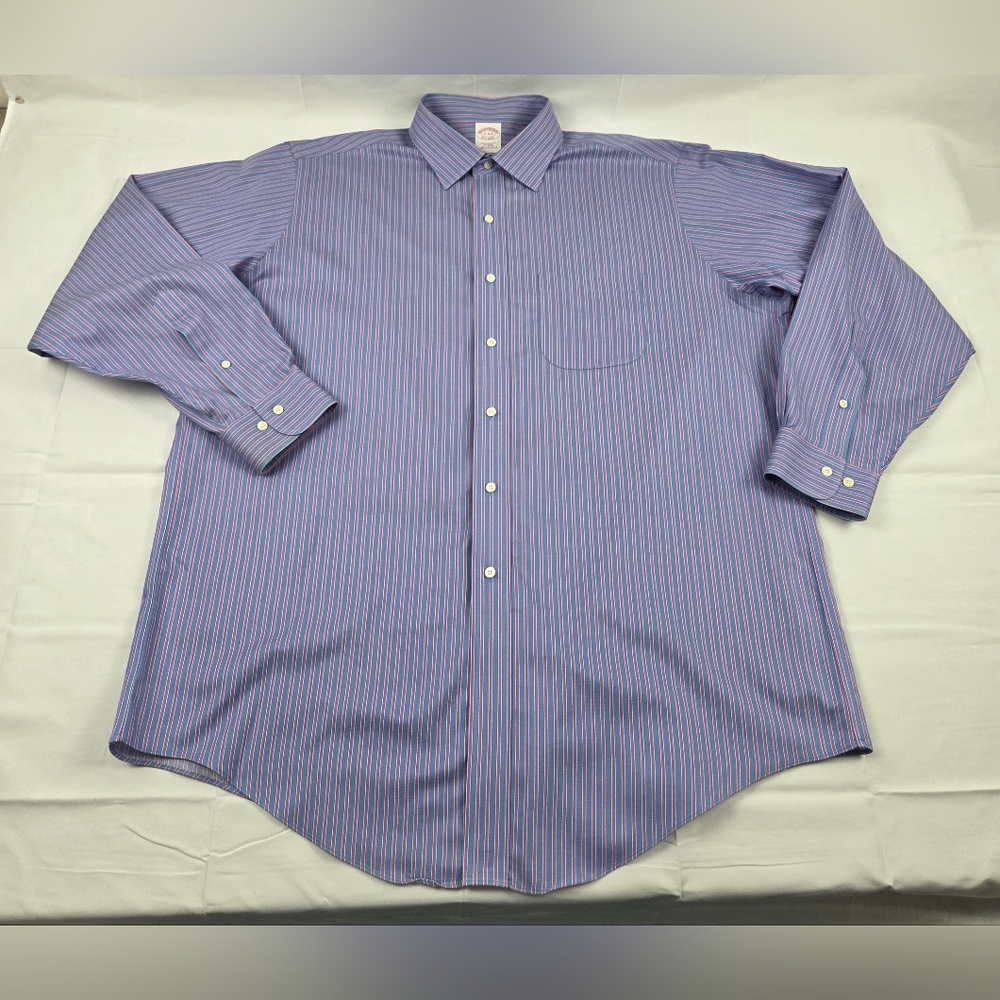 Brooks Brothers Dress Shirt Mens 17 Multicolor Long Sleeve Button Up Striped